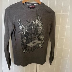 Tony Hawk Boy’s thermal knit top. Gray & Black with Hawk graphic, Size L.